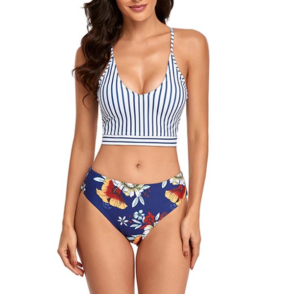 

women's swimmer bikini swimsuit split print poly, White;black
