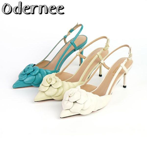 

dress shoes women sandals 2021 tea flower decoration thin hight heels fashion buckle strap party wedding, Black