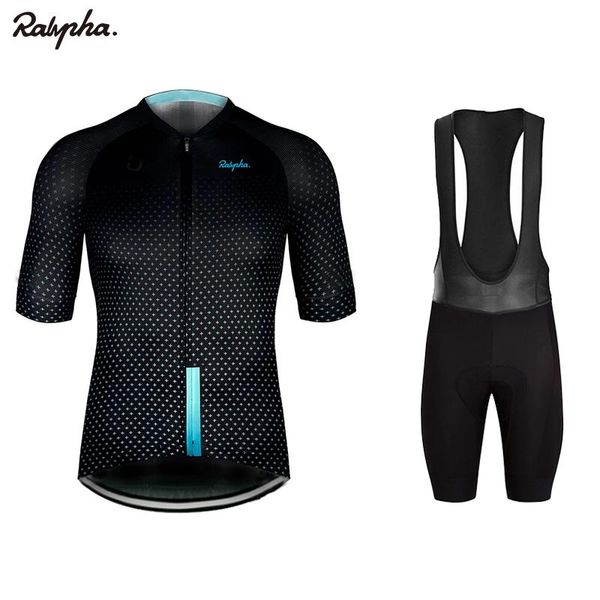 

ralvpha pro team summer cycling jersey set bicycle clothing breathable men short sleeve shirt bike bib shorts 19d gel pad racing sets, Black;blue