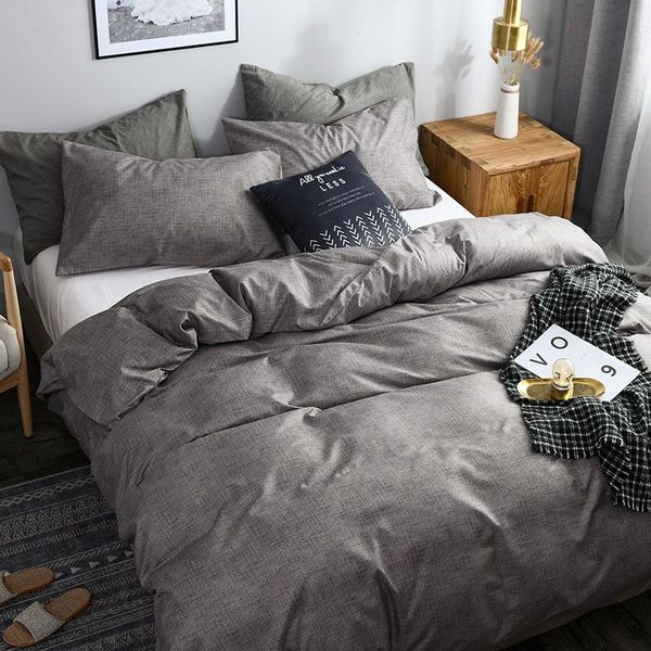 

bedding sets single gray bed duvet cover set king  size home textiles solid color linen for adults
