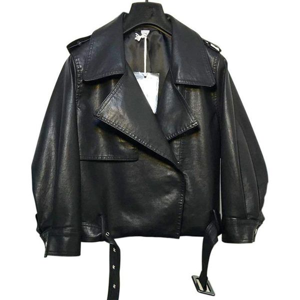 

women's jackets loose faux leather jacket coat 2021 autumn and spring fashion motorcycle pu short bomber women, Black;brown