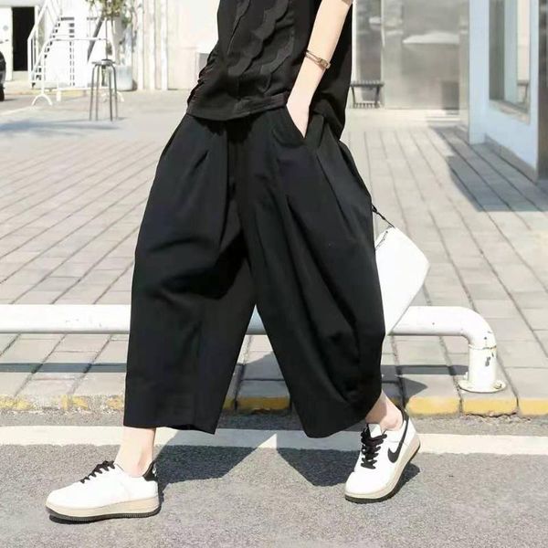 

superaen 2021 spring summer trousers slim wide leg solid casual loose matching harem ankle-length pants women women's & capris, Black;white