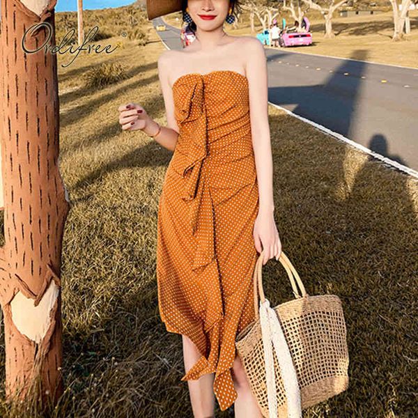 

summer yellow polka dot women off shoulder ruffles backless zipper vintage vacation beach dress 210415, Black;gray