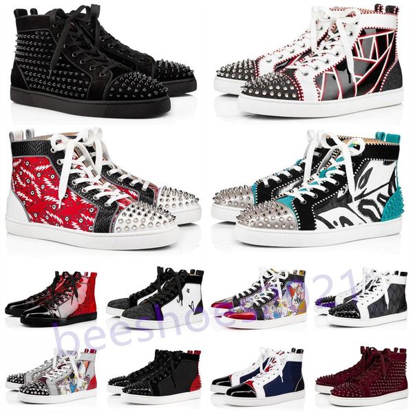 

mens casual shoes women outdoor red bottoms shoe studded spikes loafers sneakers suede leather flats couples ttrainers des chaussures b7, Black