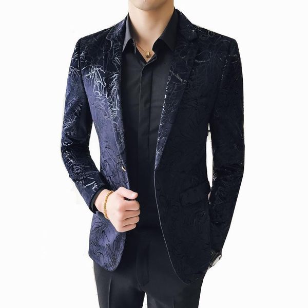 

men's suits & blazers slim fit black blazer men 2021 arrival mens velvet floral prom dress casual and suit jacket, White;black