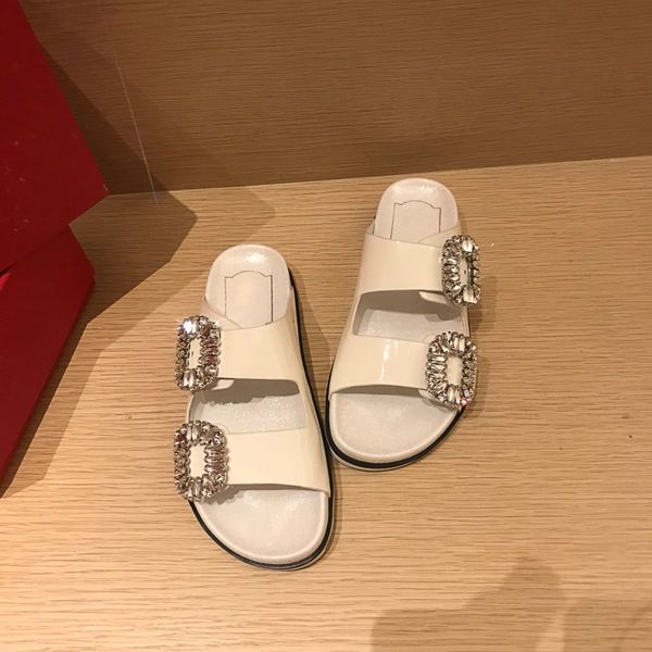 

2021ss designer sandals women slippers real leather flat slide sandal platform slipper platform shoes summer spring white black drill square