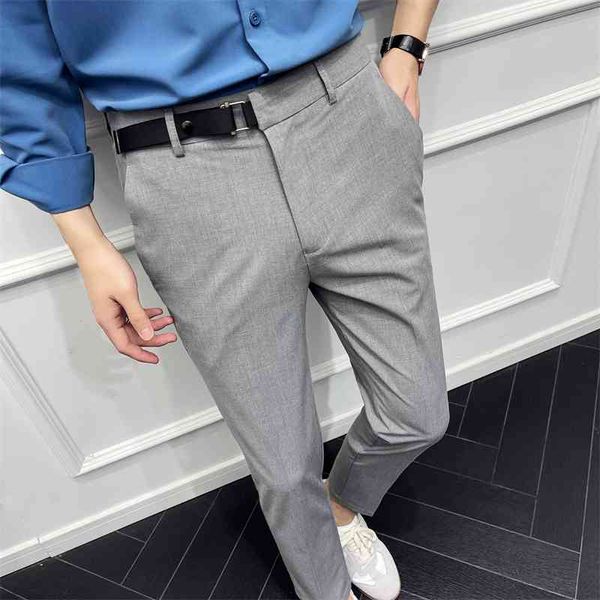 Primavera estate casual pantaloni uomo caviglia lunghezza business abito pantaloni decorazione della cinghia ufficio pantaloni sociali streetwear abbigliamento 210527