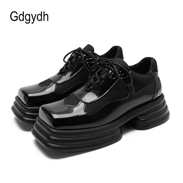 

dress shoes gdgydh mid heels chunky women spring autumn pu leather lolita lace up designer platform mules sneaker sale, Black