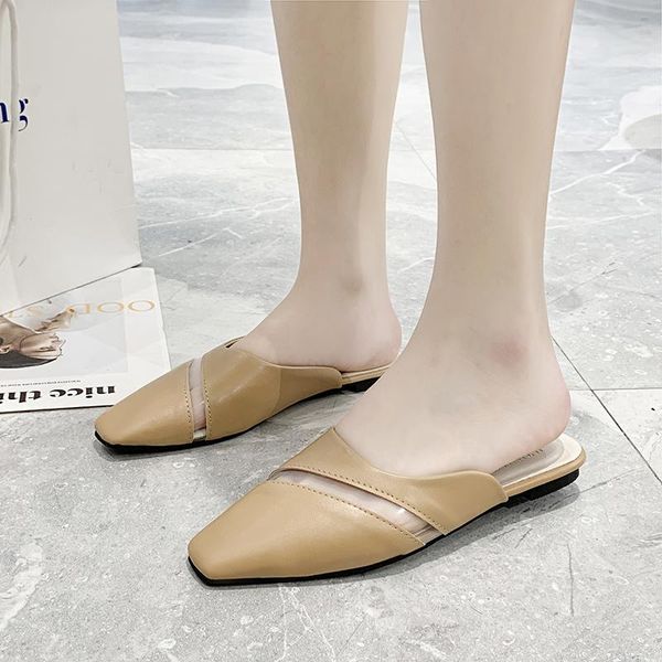 

slippers 2021 low heels mules women patchwork slip on shallow slides casual closed toe shoes summer slipper zapatos de mujer, Black