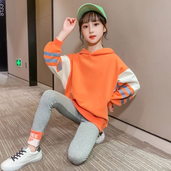 

2pcs kid girls clothing set autumn girls clothes hooded sets long sleeve + pants outfits children tracksuit clothes 6-13yrs, White