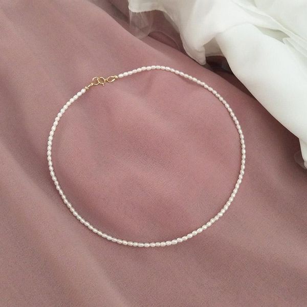 

chokers 3-4mm real pearl choker necklace 925 sterling silver invisible neclace nice gift for women valentine's day, Golden;silver