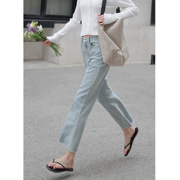 

summer 2021 korean slim straight barreled jeans high waist casual wash 7638, Blue