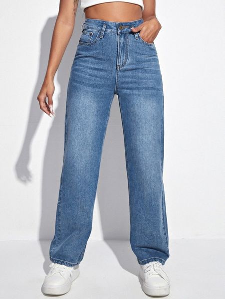 

high waist straight leg jeans s1sp#, Blue
