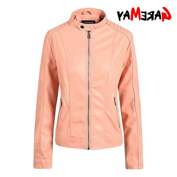 

women's leather & faux jacket garemay women 2021 casual long sleeve plus size ladies autumn winter female pu, Black