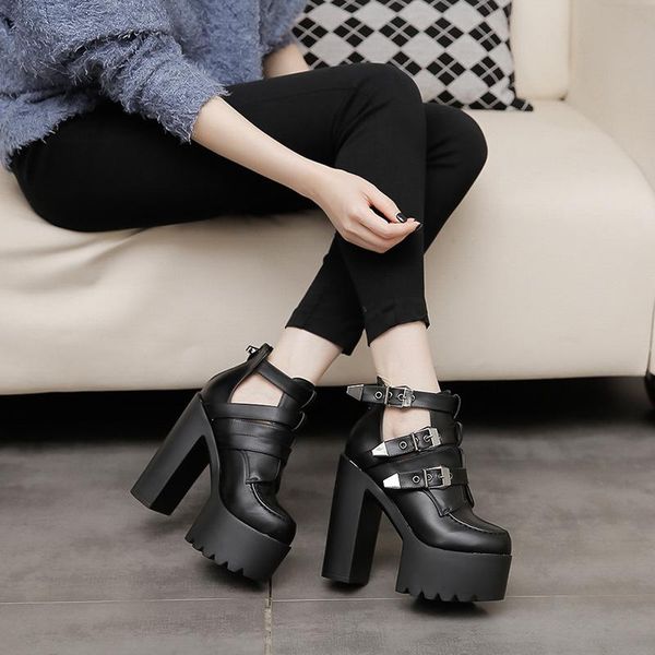 

boots single spring thick heel shoes european and platform american nightclub high, Black