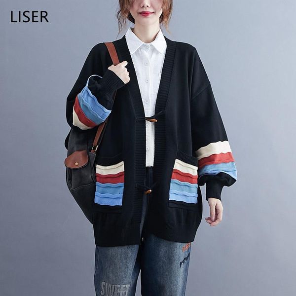 

women's knits & tees autumn fashion knitted sweater coat women color matching pockets 2021 trend horn buckle cardigan pink ll177, White