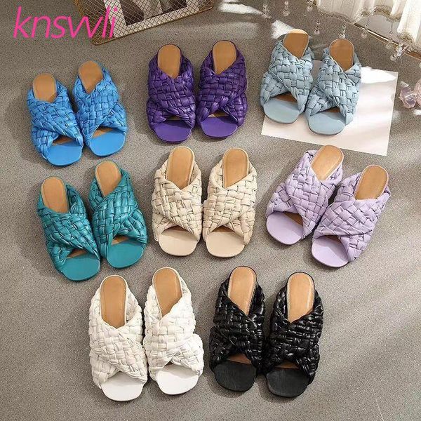 

cross braided women slippers casual beach shoes ladies mules flat woman slides brand weave sandals zapatillas mujer summer, Black
