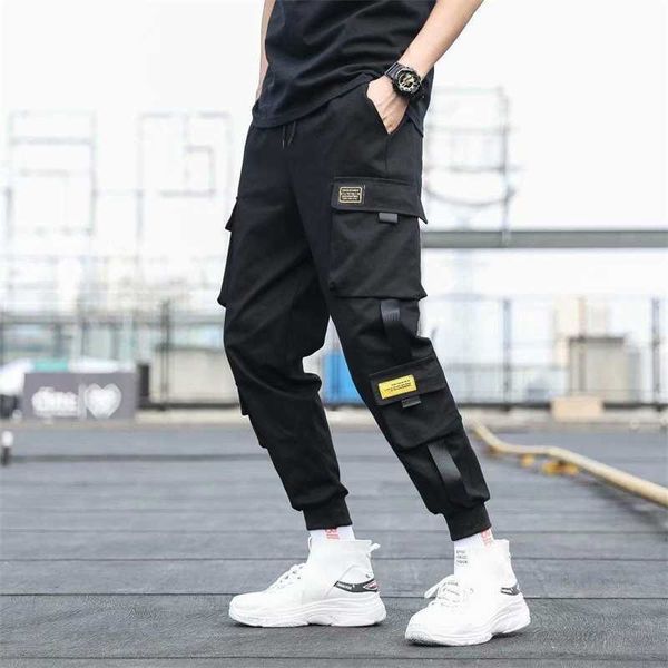 

mannen zijzakken cargo harembroek 2021 linten zwart hip hop toevallige mannelijke joggers mode casual streetwear broek, Black