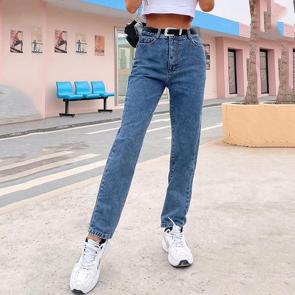 

women's jeans cotton denim fashion loose straight long casual women’s cowboy cut slim fit natural waist jean, Blue