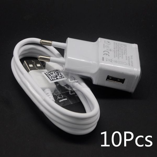 Зарядные устройства сотового телефона 10 шт. / Лот 5 В 2a Plug Plug Stewel Travel USB Adapter + Micro USB-кабель для Samsung Galaxy S5 S4 S6