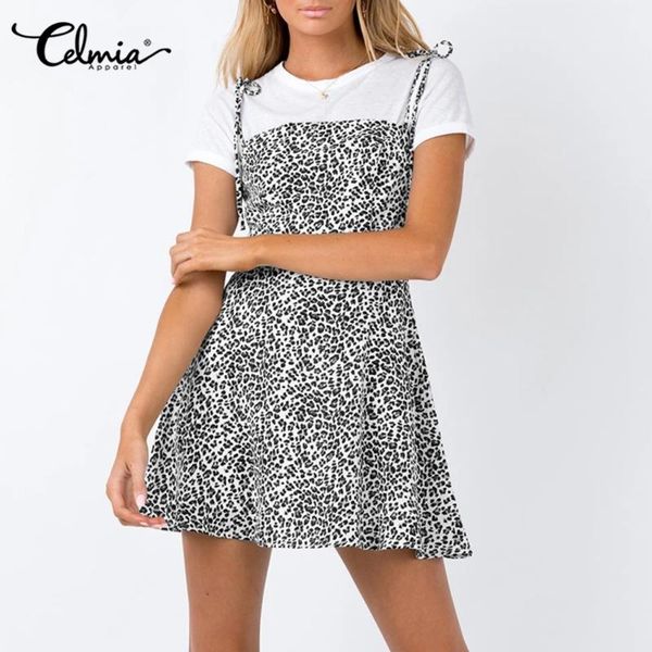 

casual dresses celmia summer spaghetti straps mini dress women leopard print sleeveless sundress holiday a-line vestidos plus size, Black;gray