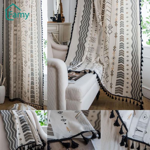

curtain & drapes cotton linen printing curtains bedroom living room kitchen american country style finished window semi-transmiss