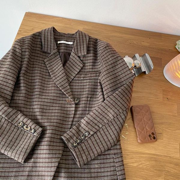 

women's suits & blazers mooirue autumn vintage women plaid blazer long sleeve loose casual suit coat, White;black