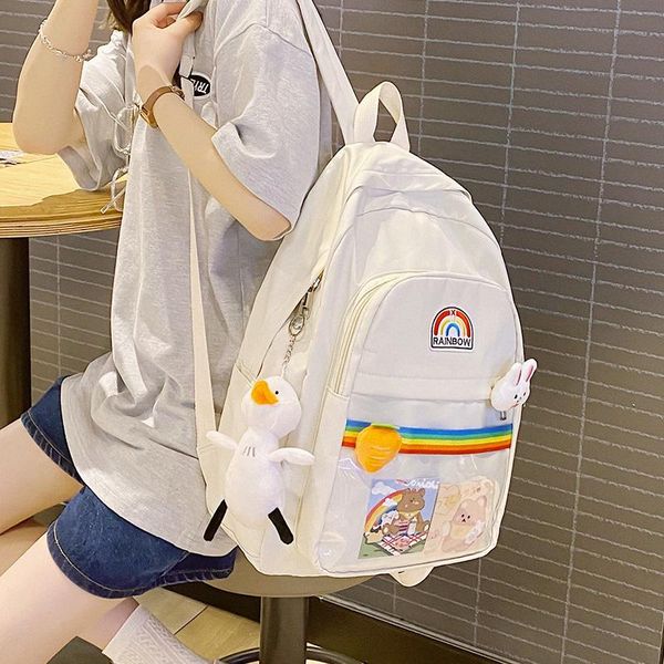 

school bags summer cute candy color women's backpack teen striped rainbow schoolbag large-capacity lapbag for female students