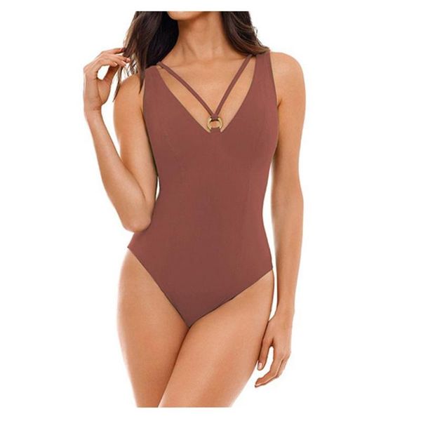 

one-piece suits one piece swimsuit women solid bathing suit v neck bodysuit push up monokini beachwear summer swimwear 2021 female #t3g