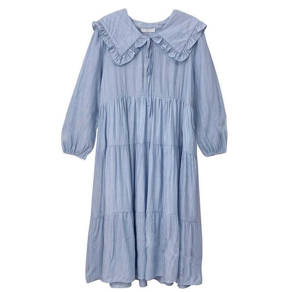 

sleeved dress autumn and winter 2021 long sleeve cotton lapel skirt loose drs, Black;gray