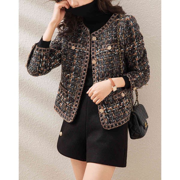 

women's fur & faux small fragrance jacket short spring korean temperament ladies slim single-breasted plaid high-quality jgyr, Black