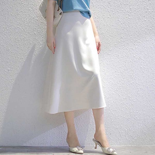 

skirts women solid color midi skirts a-line high waist office lady skirt, Black