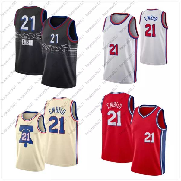 

2021 basketball jerseys joel 21 embiid city basketball shirt s-xxl, Black;red