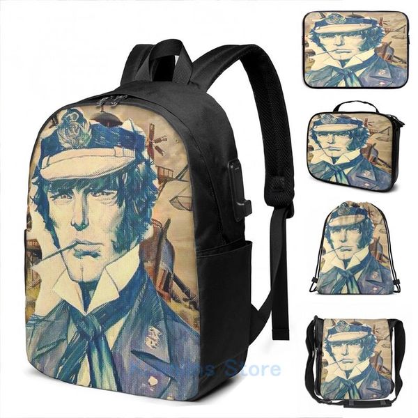 

backpack funny graphic print corto maltese usb charge men school bags women bag travel laptop