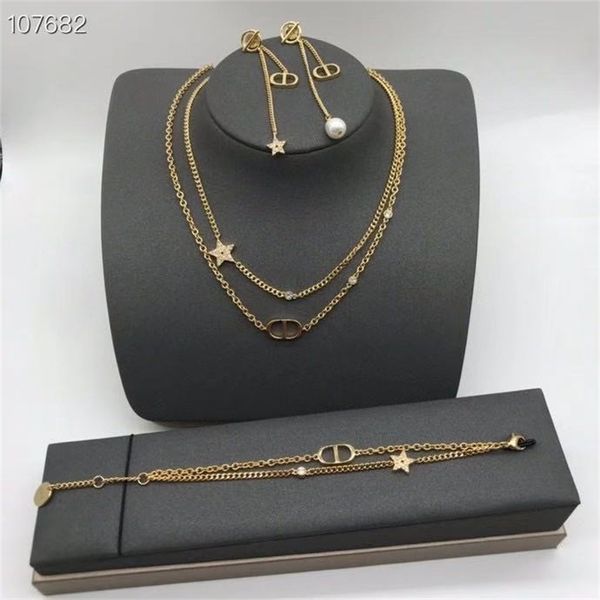 

special offer 75% off outlet online family new letter double neckchain necklace net red bracelet earrings female, Silver