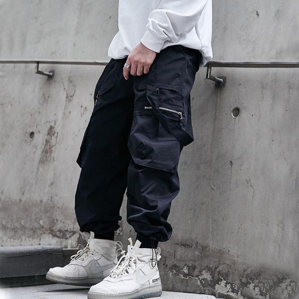 

men's pants harajuku men streetwear joggers japan style drawstring jogger long trousers autumn winter high street, Black