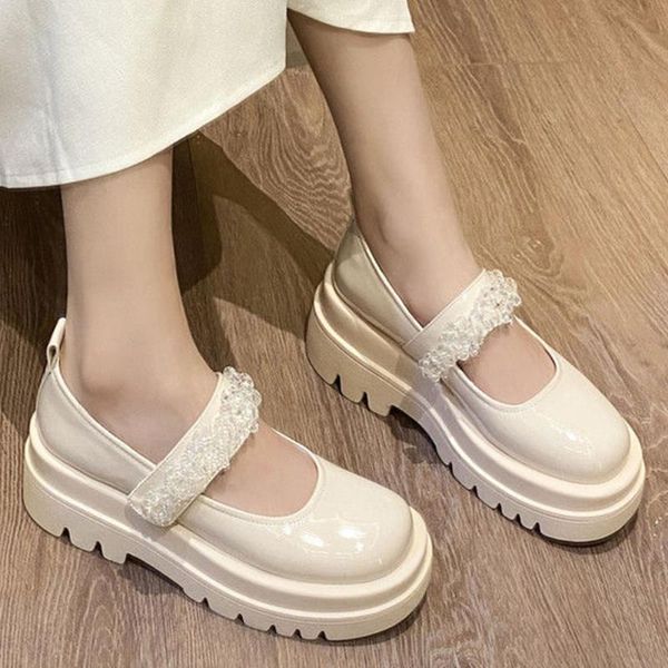 

dress shoes lapolaka female mary janes wedges round platform toe hook & loop high heel string bead leisure 2021 woman summer, Black