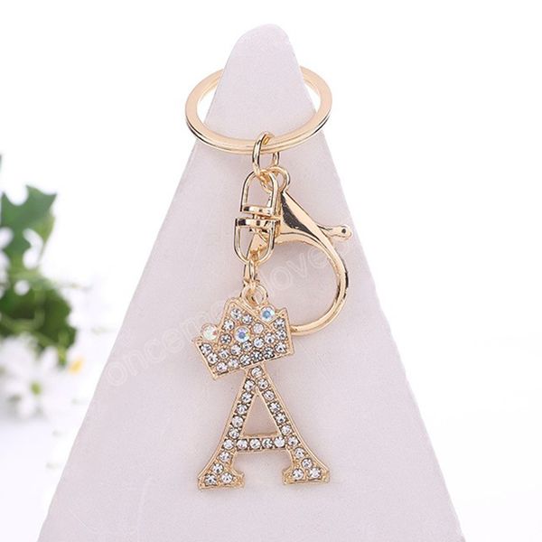 Moda oro lettere ciondolo corona strass alfabeto portachiavi unisex auto borse portachiavi accessori per donna uomo regalo