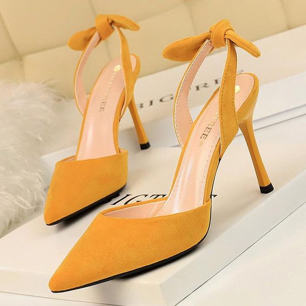 

dress shoes bigtree sweet bow women heels summer high stiletto pumps flock thin heel pointed toe back strap sandals, Black