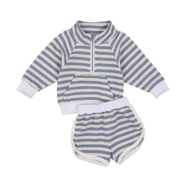 

clothing sets kids girls cotton clothes 2pcs suit long sleeve zipper round collar elastic hem coat sports striped shorts fall spring set, White