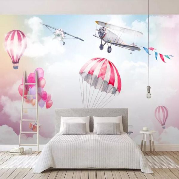 

wallpapers milofi custom 3d wallpaper mural simple color sky plane air balloon background wall living room bedroom decoration painting