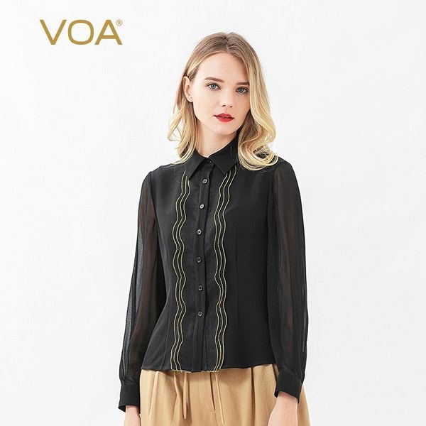 

women's blouses & shirts voa 30 mimi silk bright yellow border georgette bump material stitching single row twist button long sleeve sh, White