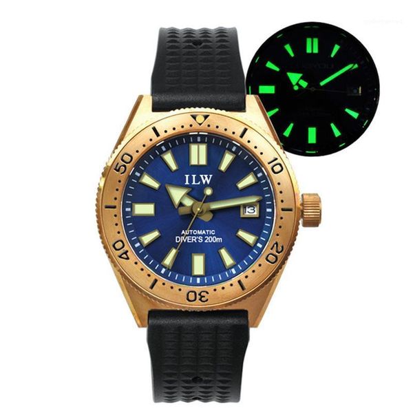 

wristwatches cronos ilw men's bronze watch sapphire green dial cusn8 brass case 200m water resistance nh35a automatic movement diving w, Slivery;brown