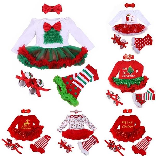 Vestiti della neonata Abito da principessa in pizzo con stampa albero di Natale per il primo anno Set da festa infantile carino 211101