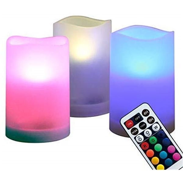 3 pcs cores românticas mudando luz de vela LED sem chama com controle remoto festa de casamento aniversário valentine lâmpada suprimentos 210702