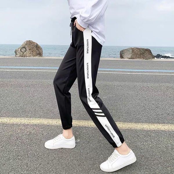 

women's pants & capris casual black harem women plus size striped high wasit loose streetwear summer korean harajuku pantalon femme, Black;white