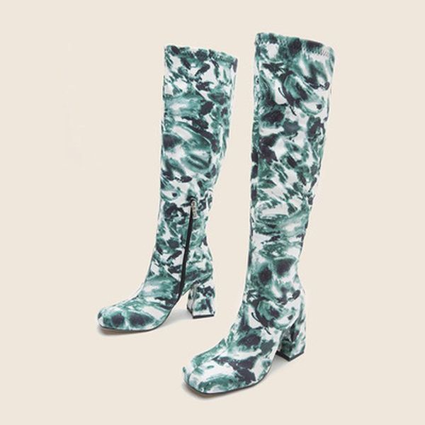 

boots states 2021 autumn and winter knight thick heel high square head but knee shoes women, Black