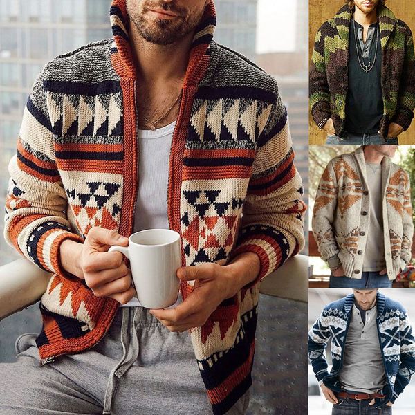 

casual winter printed men cardigan sweater jacket fashion knitted sweaters for men red autumn streetwear zipper coat, White;black