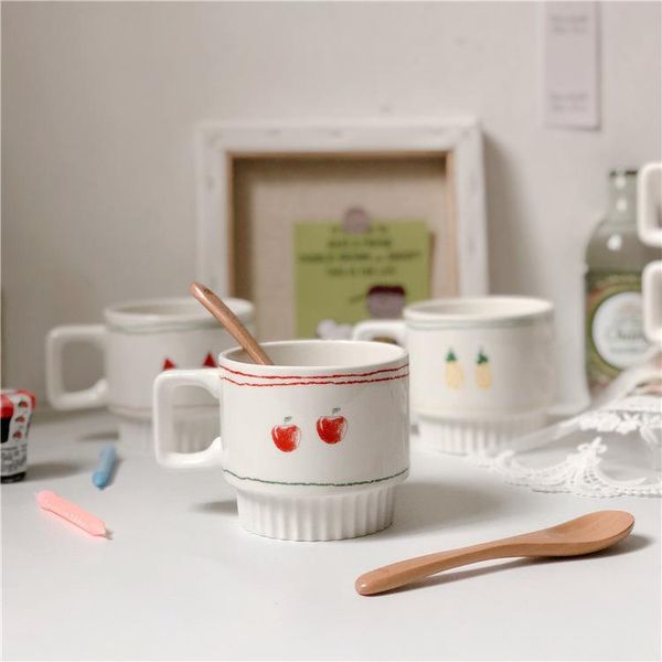 

mugs korean ins mug small hand-painted fruit ceramic water cup oatmeal milk breakfast coffee gift