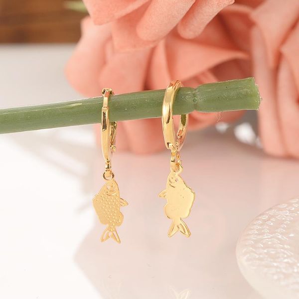 

hoop & huggie vintage earring jewelry fashion gold color small fish pendant for women 2021 simple metal earrings party gift, Golden;silver